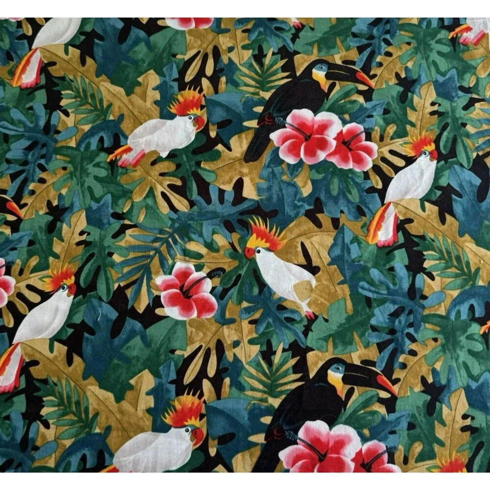 Vtg Alexander Henry Tropical Birds Fabric 2 Remnants Cockatoo Tucan Hibiscus OOP